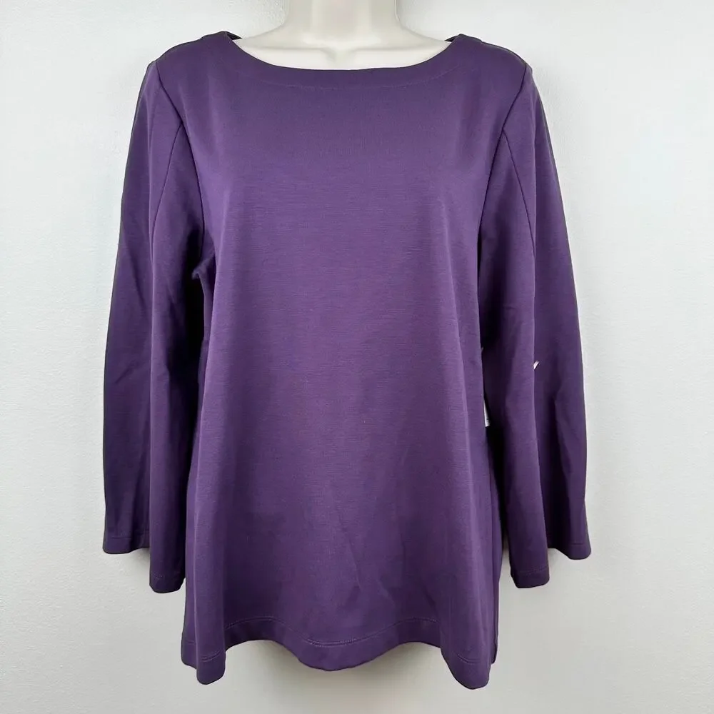 NEW Chico's Knit Blouse Top Split Sleeve 3/4 Sleeve Boatneck Purple Chico 1 US M